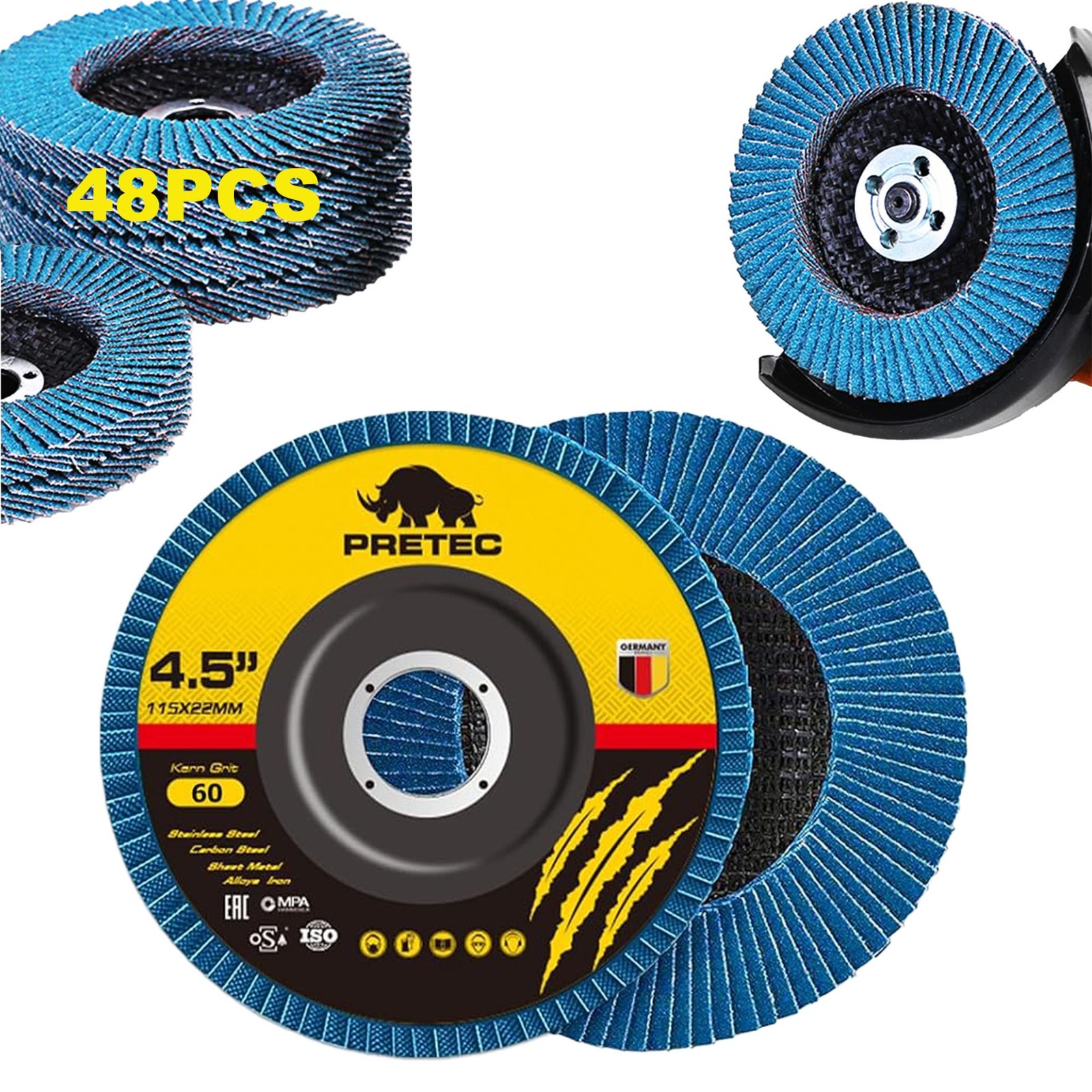 48Pcs Flap Discs 4-1/2" 60 Grit Zirconia T27 Angle Grinder Sanding Disc 4.5 inch