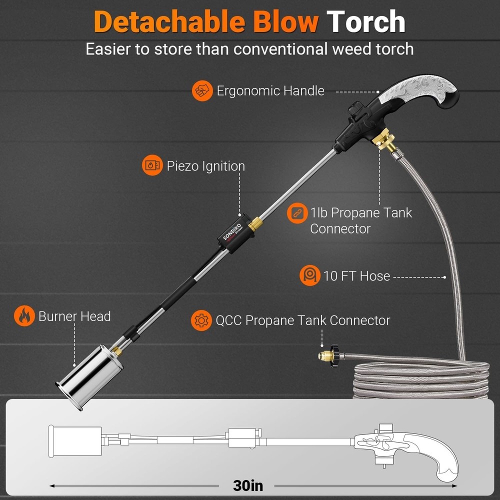 High Output Propane Torch Weed Burner with 10FT Hose & Adjustable Flame Control