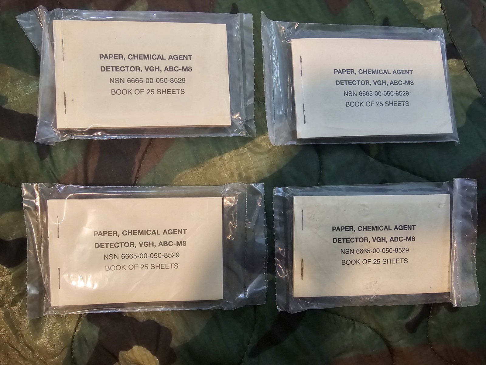 4 M8 Chemical Agent Detector (CAD) Paper Booklets of 25 Sheets Ea NEW