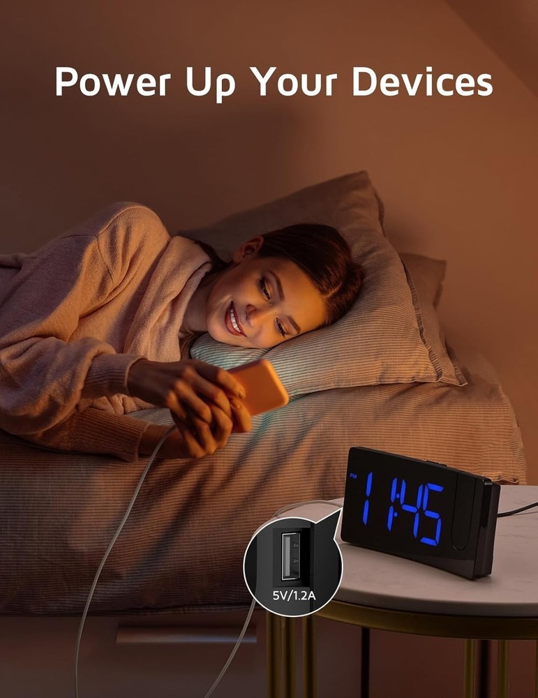 Projection Alarm Clock, Digital Clock with 180° Rotatable Projector, 3-Level .