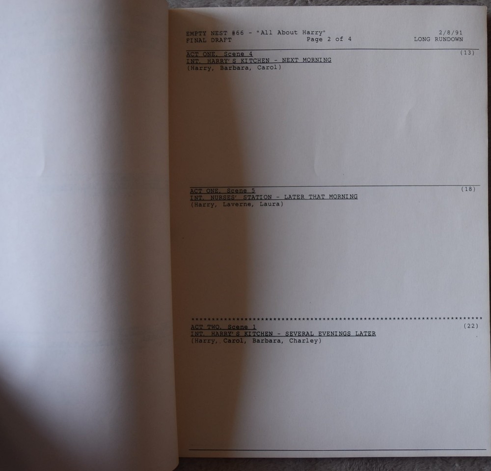 1991 Empty Nest (All About Harry) Original Screenplay Script
