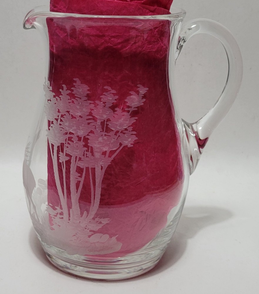 Etched Elk In Forest Crystal Pitcher