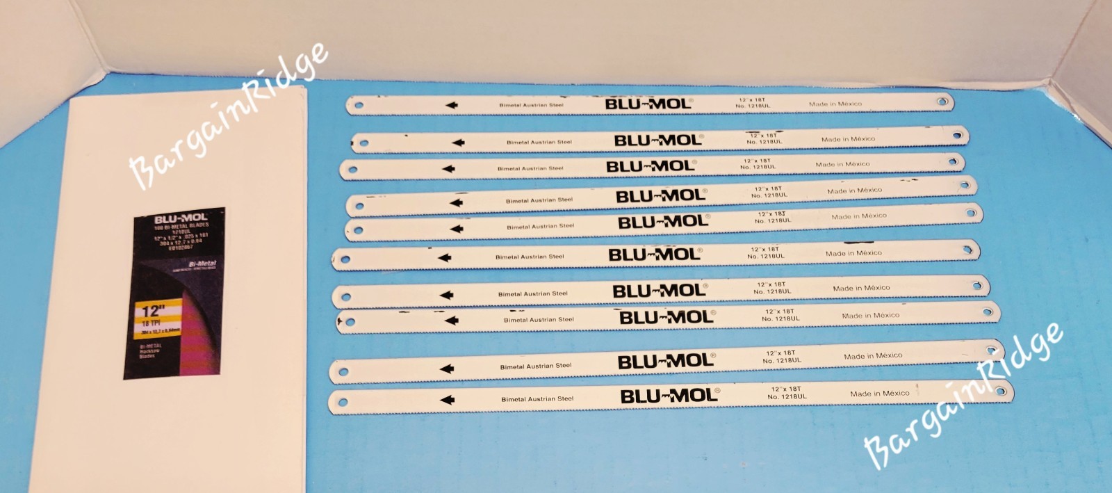 10 PK BLU-MOL HACKSAW BLADES 12" x1/2"x.025x18T Bi Metal Austrian Steel #1218UL