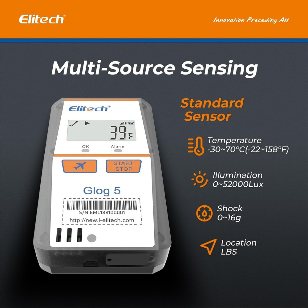 Elitech Temperature Data Logger 4G Single-Use 32000 Point PDF/CSV Report Glog 5T