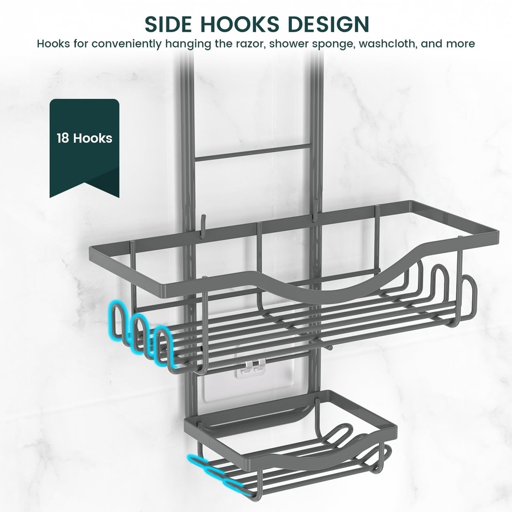 Shower Caddy Hanging Adjustable, Extended Length Rustproof Shower Caddy Over ...