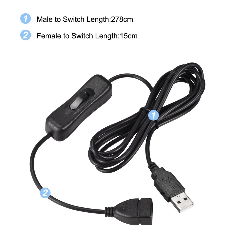 USB Cable with ON/OFF Switch Extension Cable 3 Meter Black