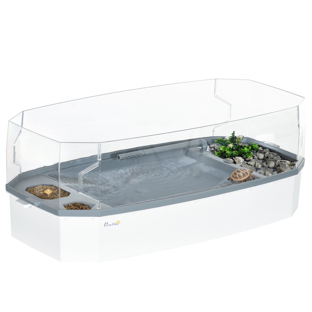 PawHut Turtle Tank Turtle Aquarium w/ Basking Platform Pump Filter Layer