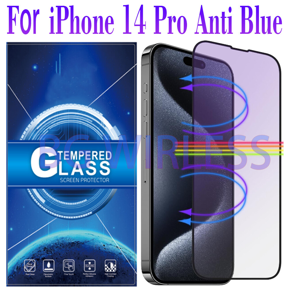 For iPhone 14 Pro  Anti-Blue Light Tempered Glass Screen Protector Case Friendly