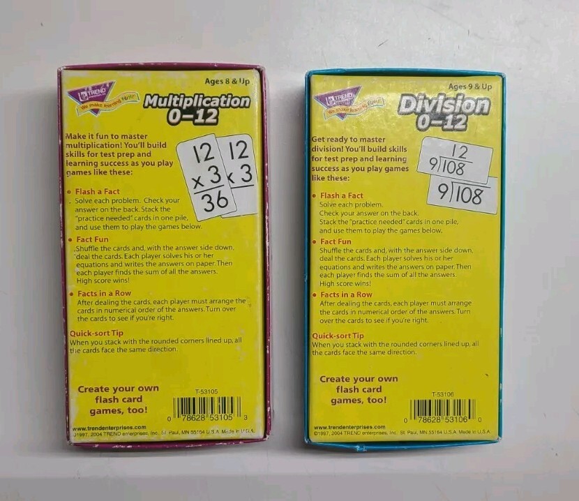 Math Flash Cards Multiplication & Division Complete Sets