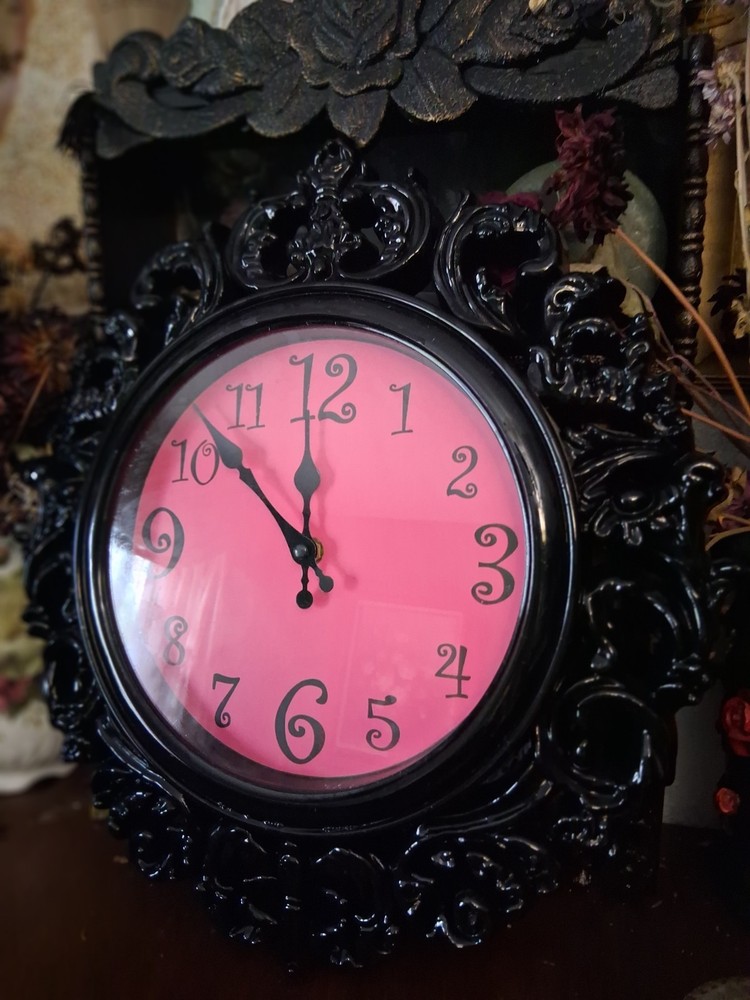 16" Quartz Wall Clock Black & Pink Victorian Paris Goth Y2K
