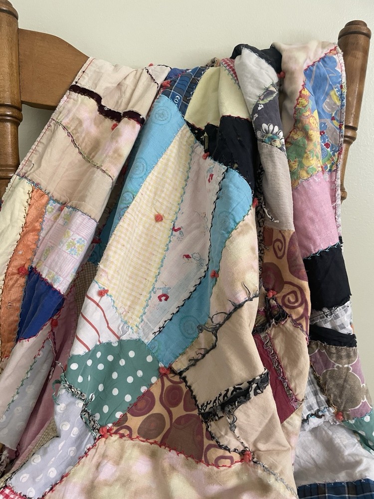 Vintage Handmade Crazy Quilt 64x70
