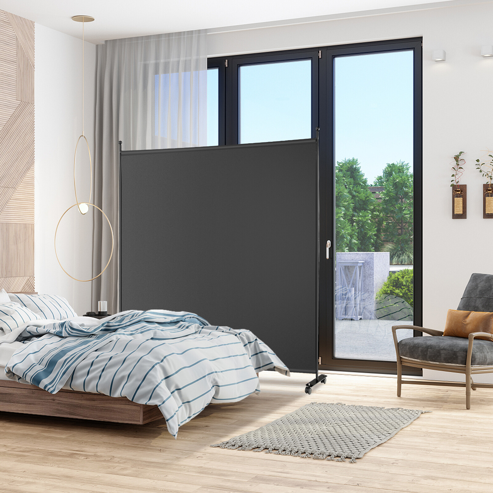 6FT Single Panel Room Divider w/ Wheels Rolling Fabric Partition Privacy Screen