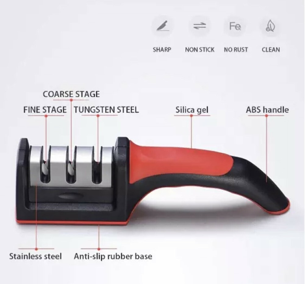 KNIFE SHARPENER PROFESSIONAL Heavy Duty Ceramic Tungsten 3 Step Chef Premium