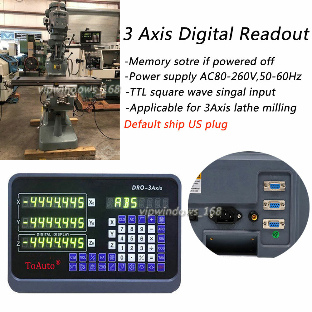 DRO 3 Axis Digital Readout Display+3pc Glass Linear Scale for CNC Mill Lathe US
