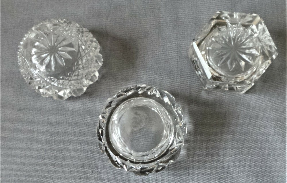 3 Antique Crystal Salt Cellars, Dips