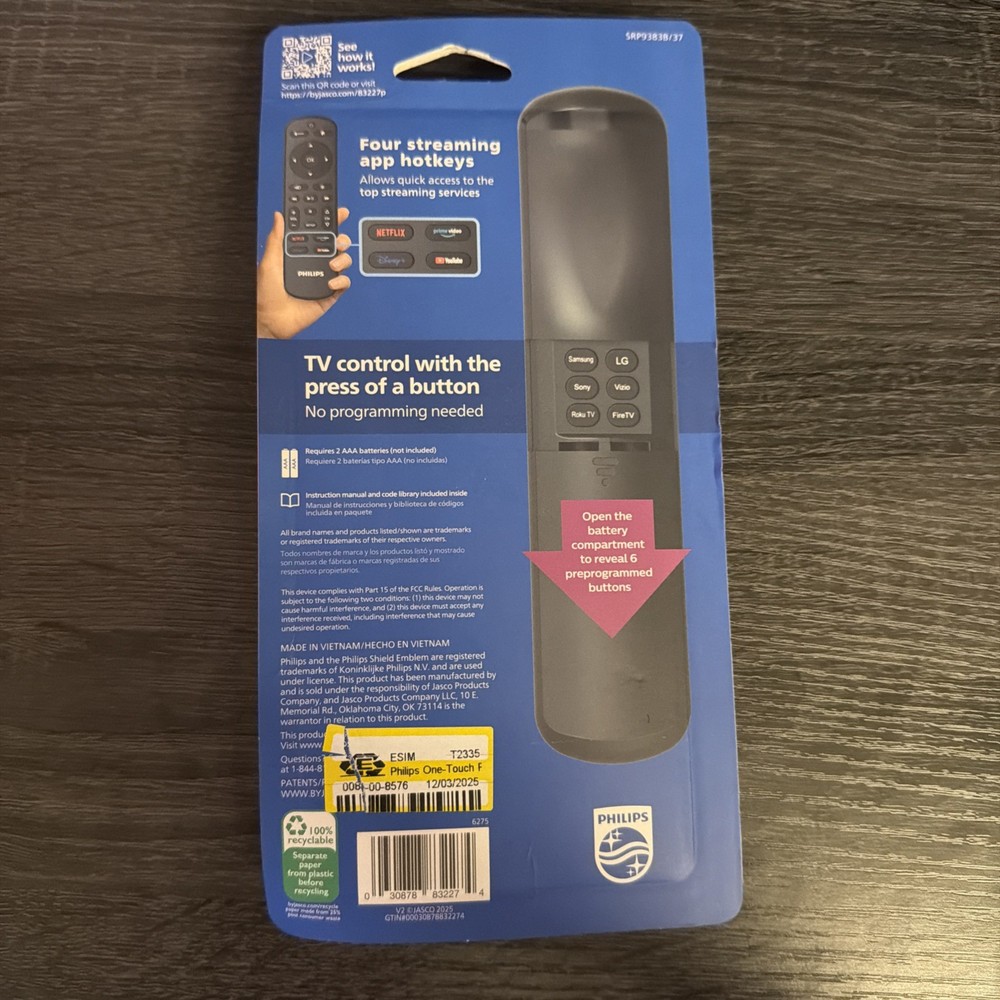 Philips One-Touch Programming Streaming Replacement Remote - OPEN BOX