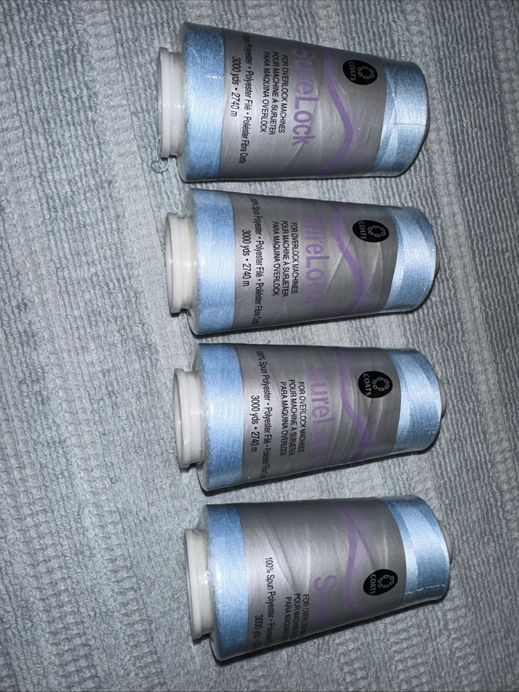 Coats Surelock 4 Spools 4310 Icy Blue Polyester Thread, Multi-purpose, 3000 Yds