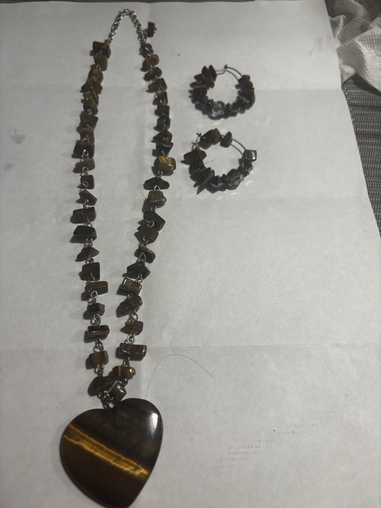 Brown Heart Stone Necklace earring Set