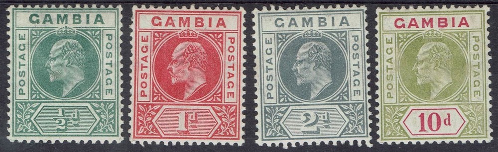 GAMBIA 1909 KEVII 1/2D 1D 2D AND 10D