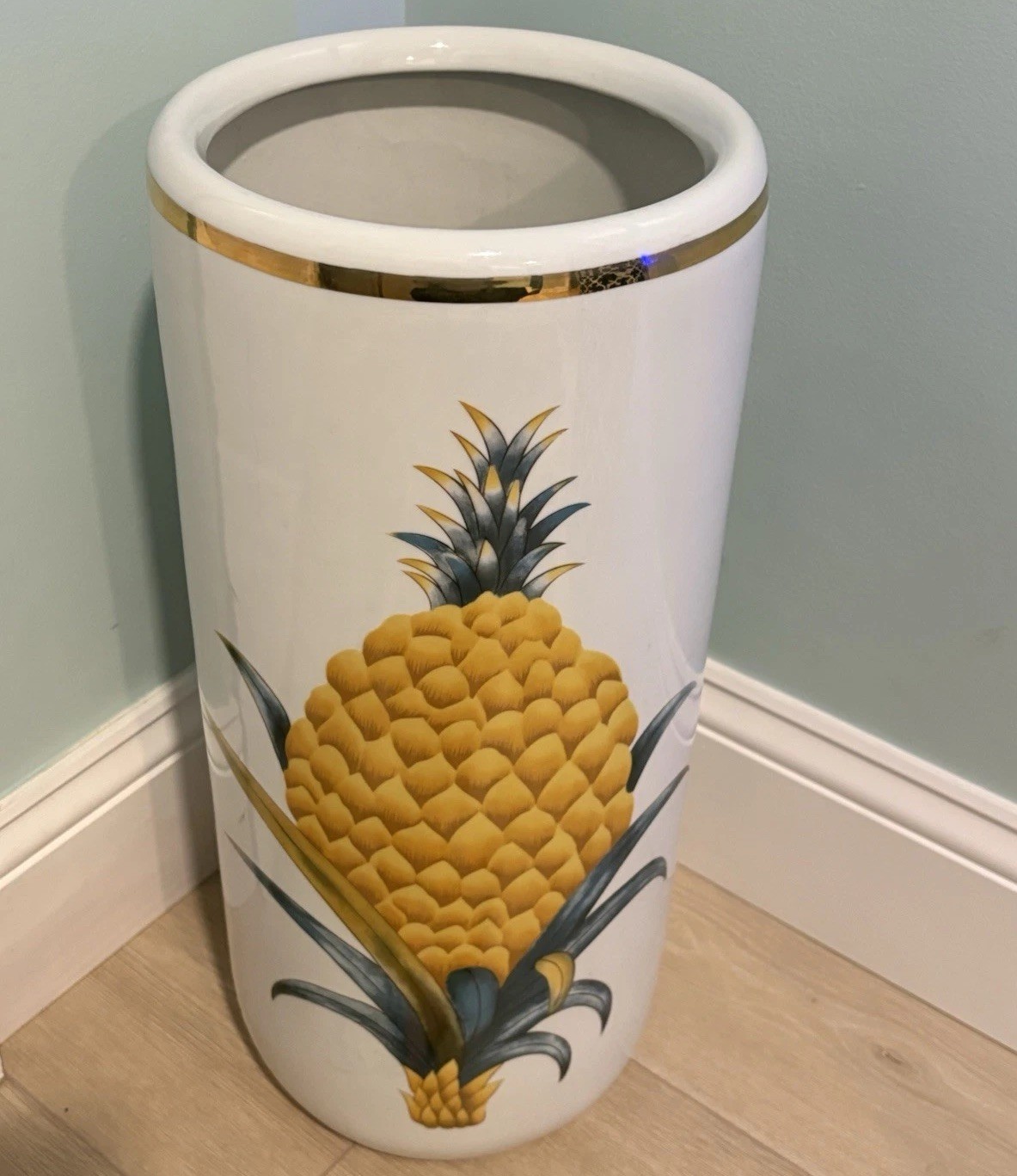Vintage Umbrella Stand Holder Italian Fornasetti Style Double Pineapple 18”x8”
