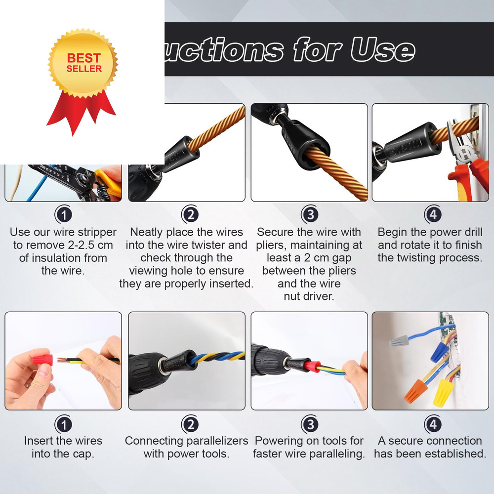 4 Pcs Multifunctional Wire Twister Tool for Drill, Standard, White、black
