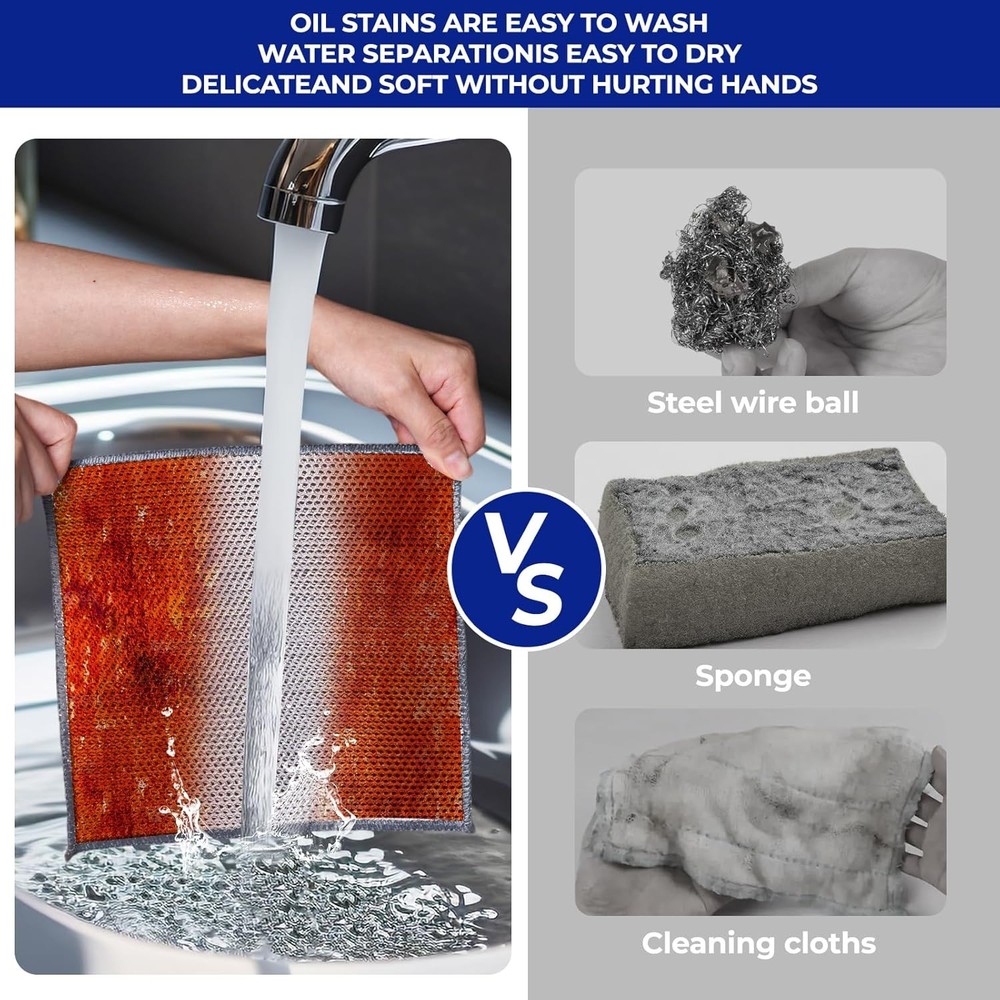 12 PCS 3-Layer Non-Scratch Multipurpose Steel Wire Dishcloths - Reusable Quick-D