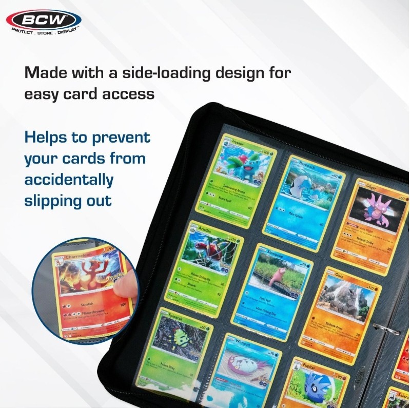 (10) BCW Gaming Side Loading 18-Pocket Pro Pages - Gray