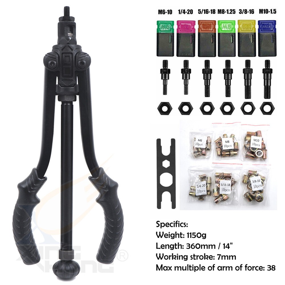 Thrust Type Hand Nut Riveter 360mm 14" Rivet Nut Gun Kit Rivnut Setting Tool