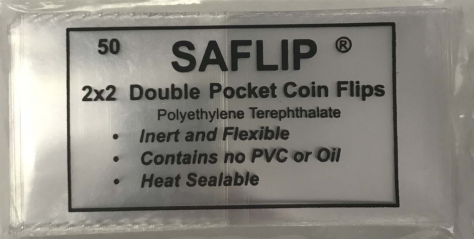 Saflip 2x2 Double Pocket Coin Flips Pack of 50 Mylar Saflips Archival Holders