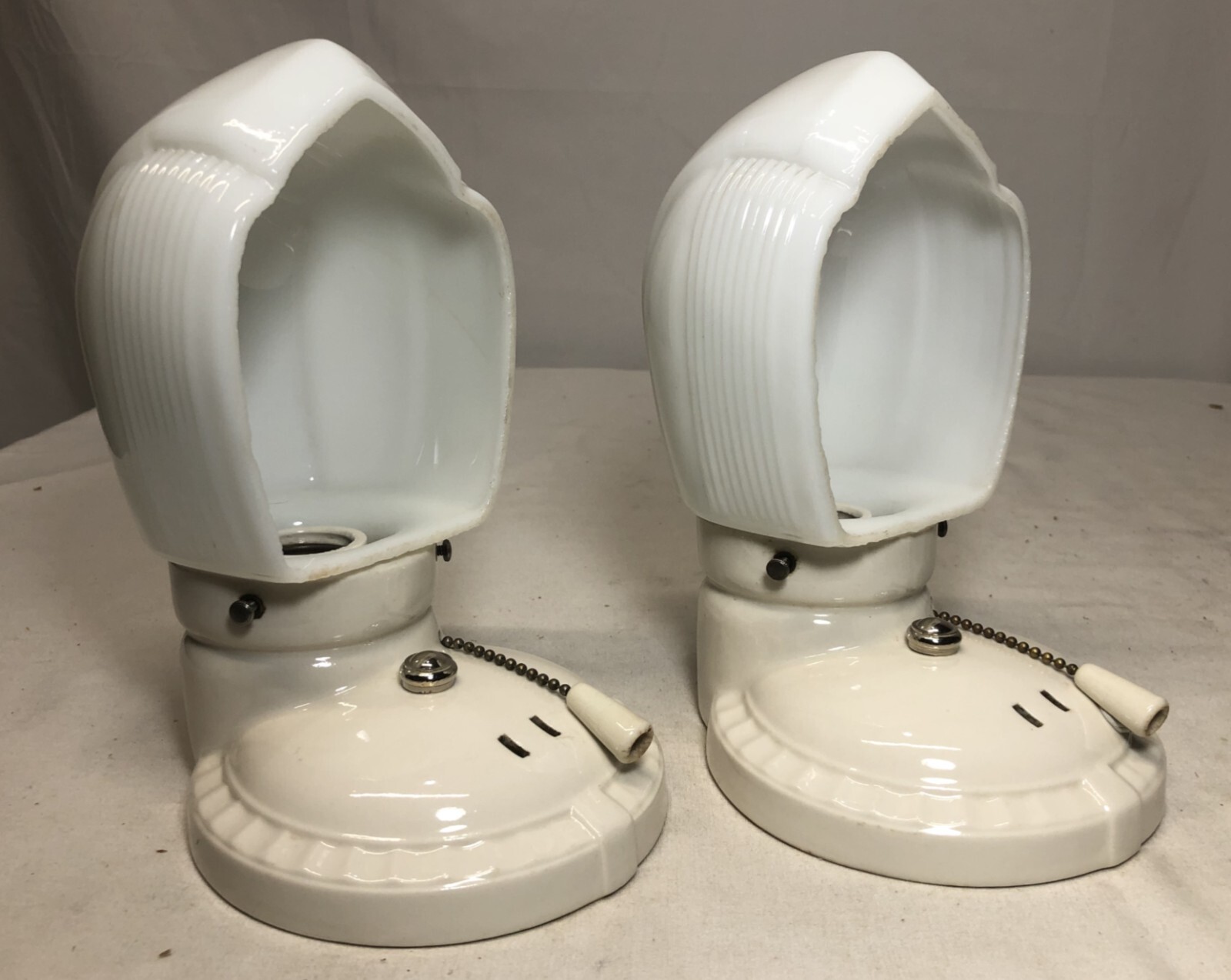 Vtg Porcelain Wall Sconce Pair Antique Ceramic Light Fixture Art Deco USA #i33