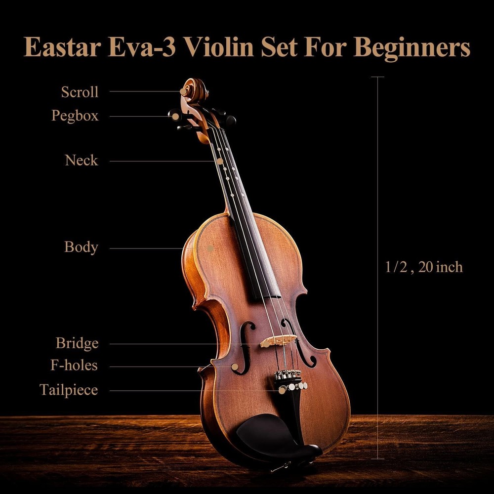 EVA-3 1/2 Size Beginner Violin Set with Matte Finish & Complete Accessories