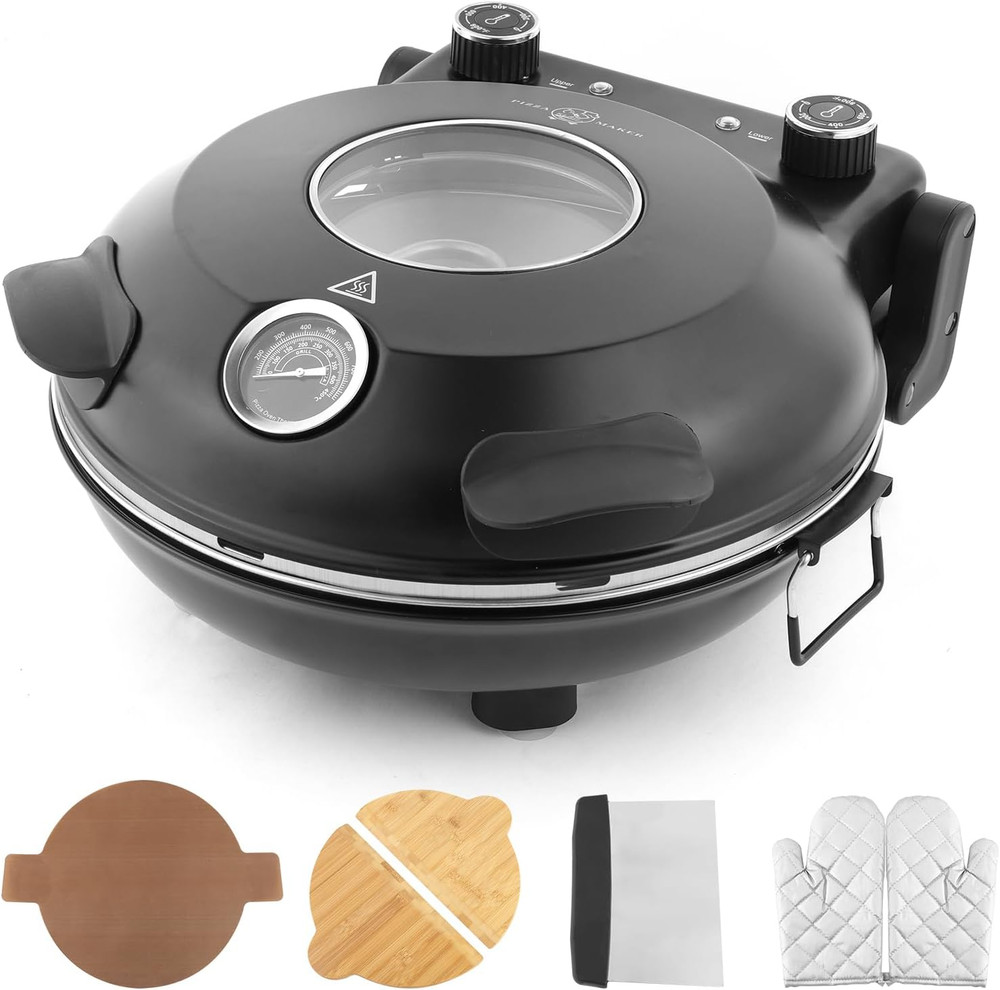 12" Electric Pizza Oven with Ceramic Stone & Dual Temp Control Tools