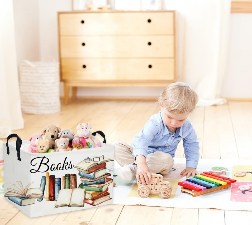Durable Collapsible Kids Storage Basket with Leather Handles - Fun & Functional