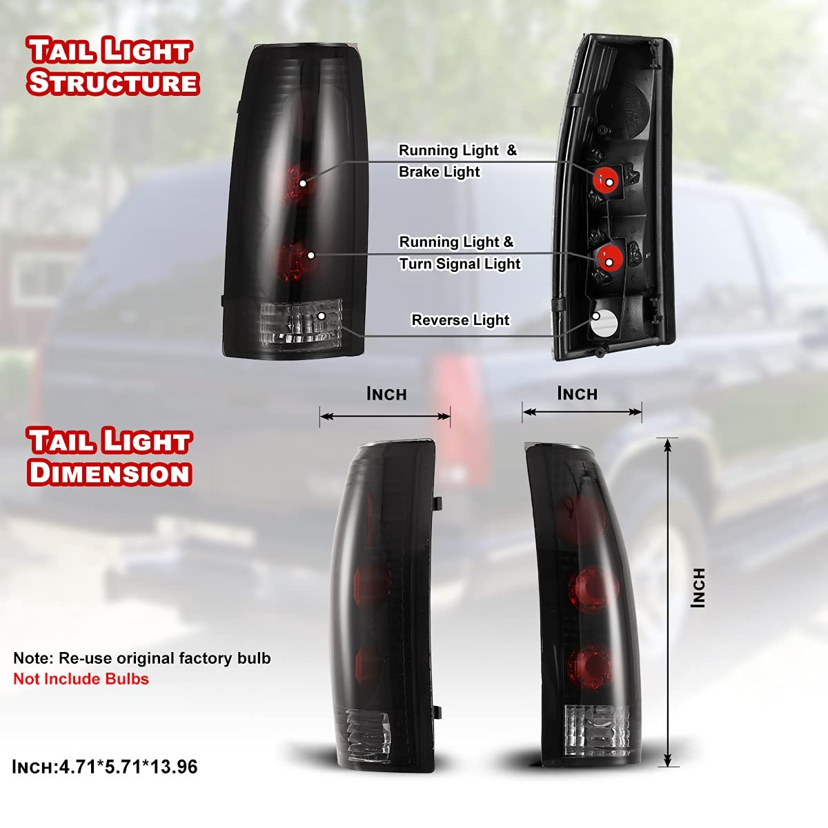 Tail Lights for GMC Yukon 1992-1999 / Chevy Suburban Tahoe 1992-1999