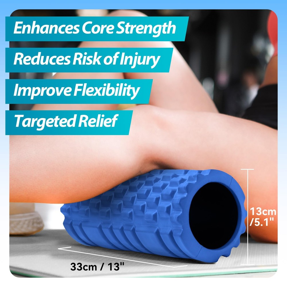 Foam Roller for Deep Tissue Massager, 13" High Density Exercise Patented Roll...