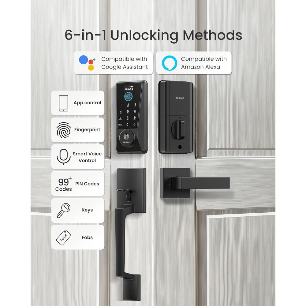 Smart Lock with Handle Set Wi-Fi Fingerprint Keyless Entry Touchscreen Deadbolt