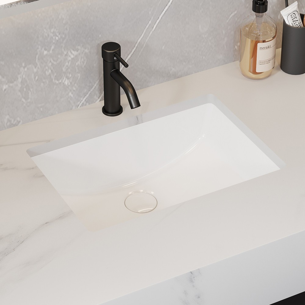 Rectangle Undermount Bathroom Sink, 20'' x 14'' White Ceramic Under Mount Sink