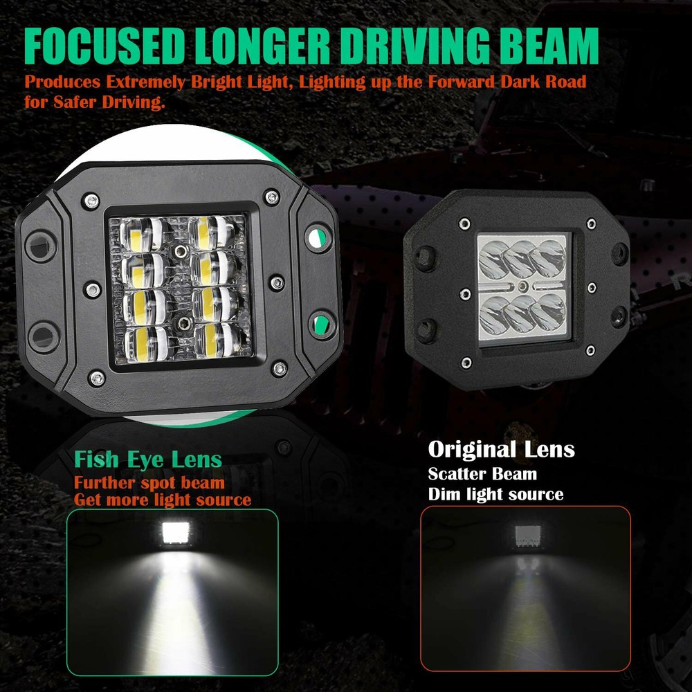 Flush Mount LED Pods 2Pcs 5'' Offroad Driving Light Work Lights LED Light Bar