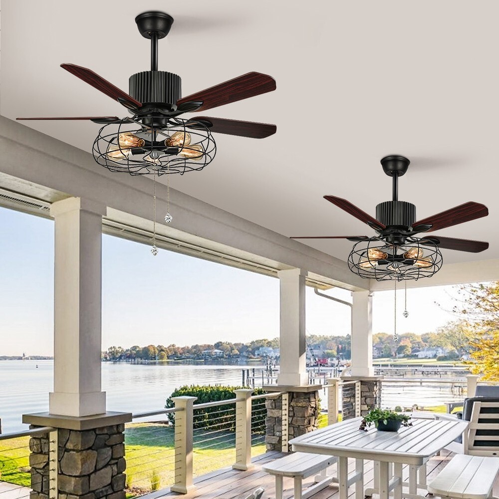 52Inch Industrial Ceiling Fan with Light Kit Dimmable
