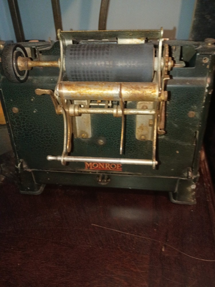 Monroe Vintage Mechanical Adding Machine Green with Rotary Printer