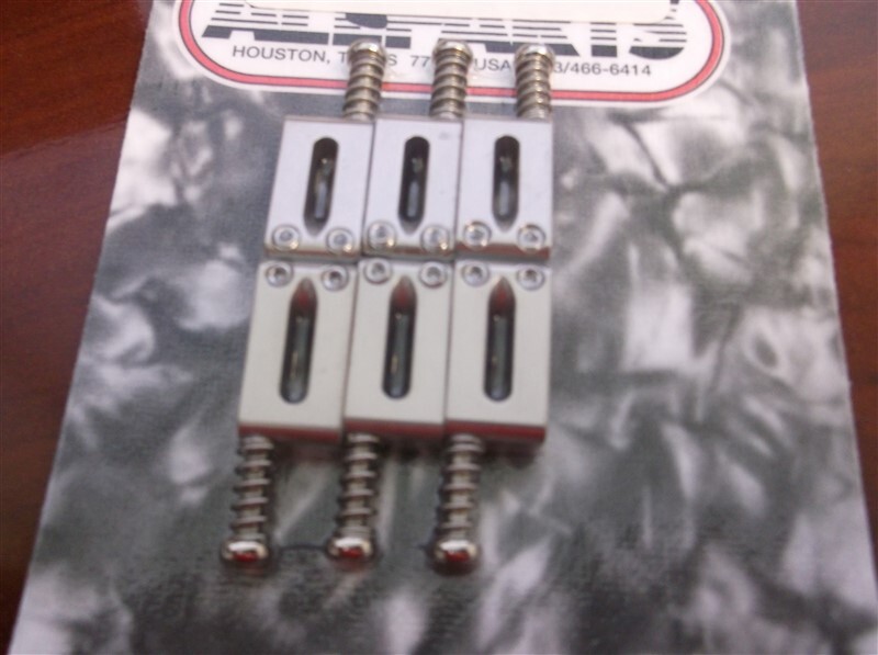 NEW - Rectangular Bridge Saddles For Strat (6), Offset Screw - SATIN CHROME