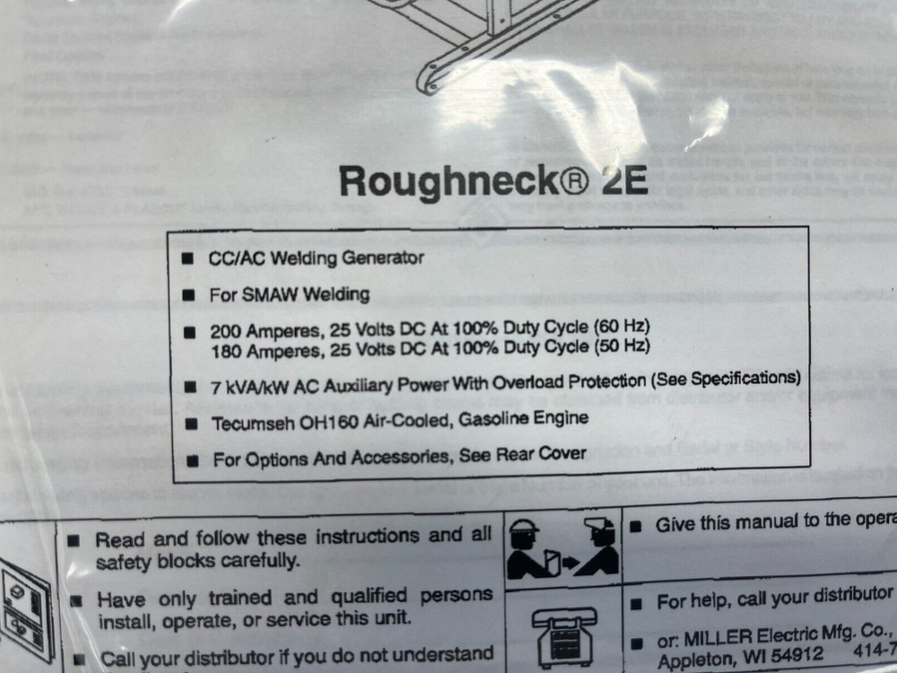 Miller Roughneck 2/2E Owners MANUAL Arc Welding Power Source Guide