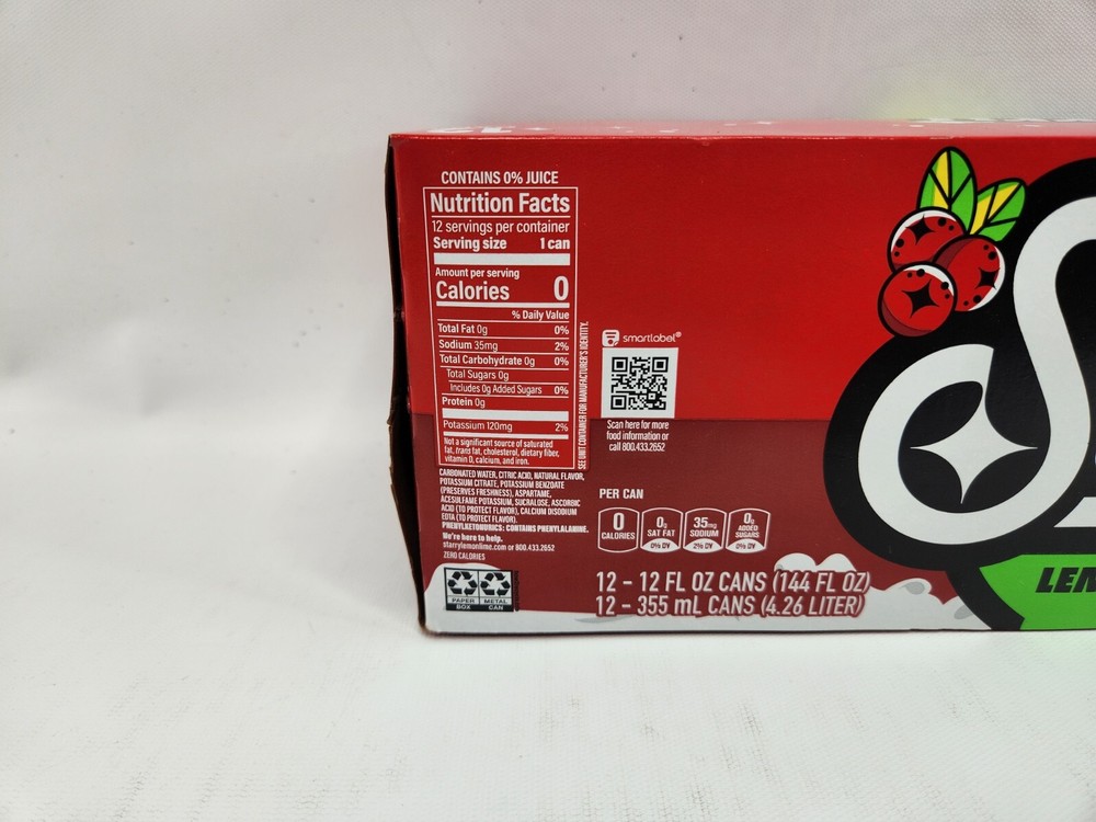 12 Pack Starry Cranberry Blizz Lemon Lime Zero Sugar Soda