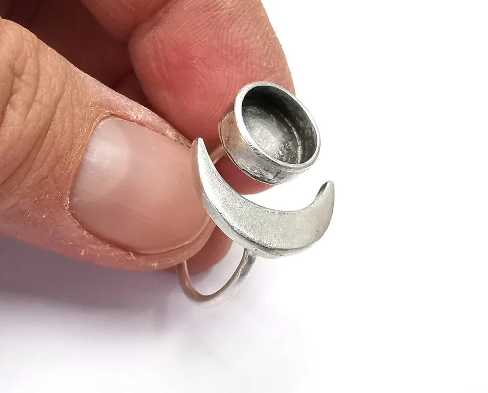 Crescent Moon Silver Ring Blank Base Bezel Settings Cabochon Mountings G27638