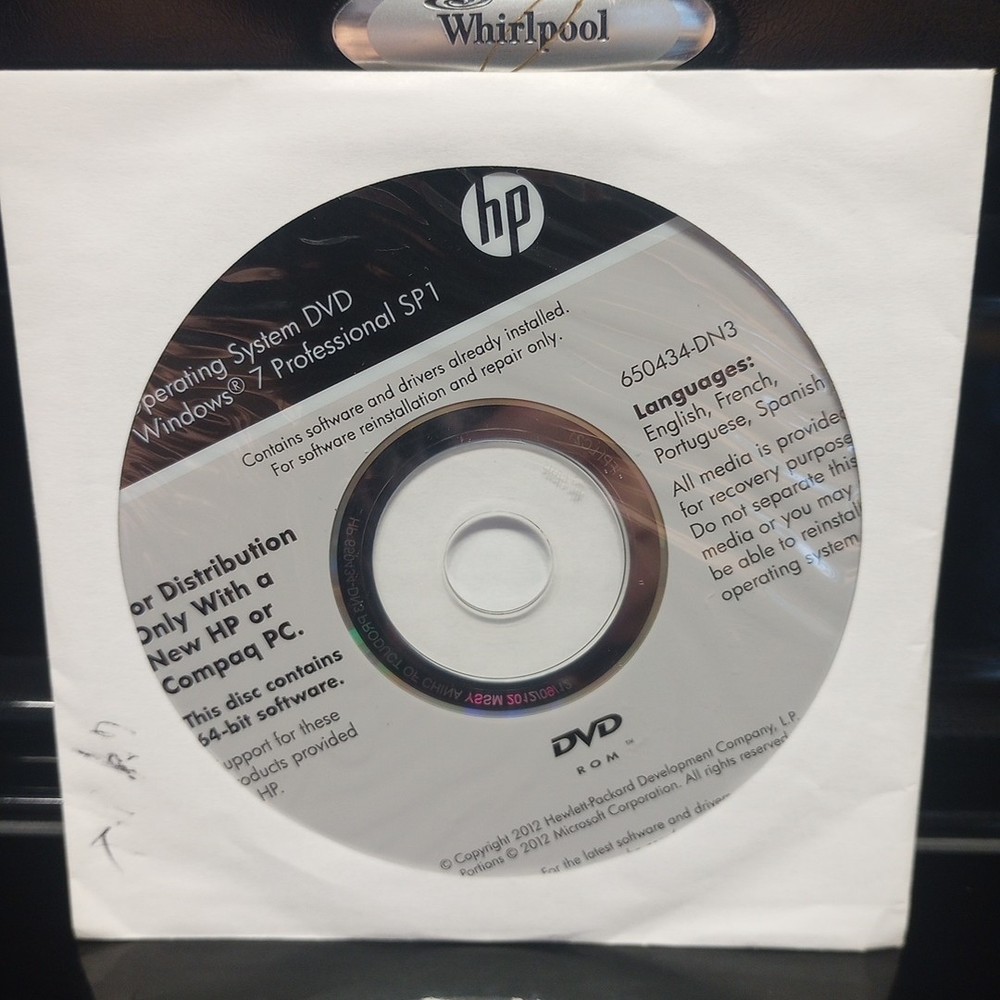 HP Operating System DVD Windows 7 Pro Sp1 64-bit 2012 Software & Drivers Install