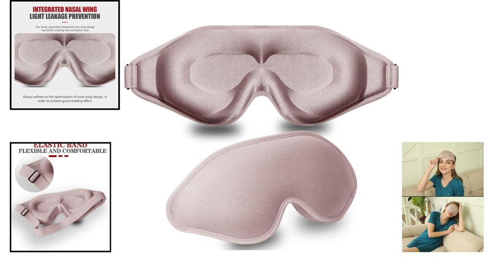 Adjustable Memory Foam Eye Mask - 99% Light Blocking, Zero Pressure, Pink