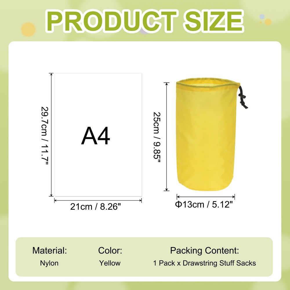 Stuff Sack, Nylon Waterproof Storage Sacks, 5x10Inch(Yellow)