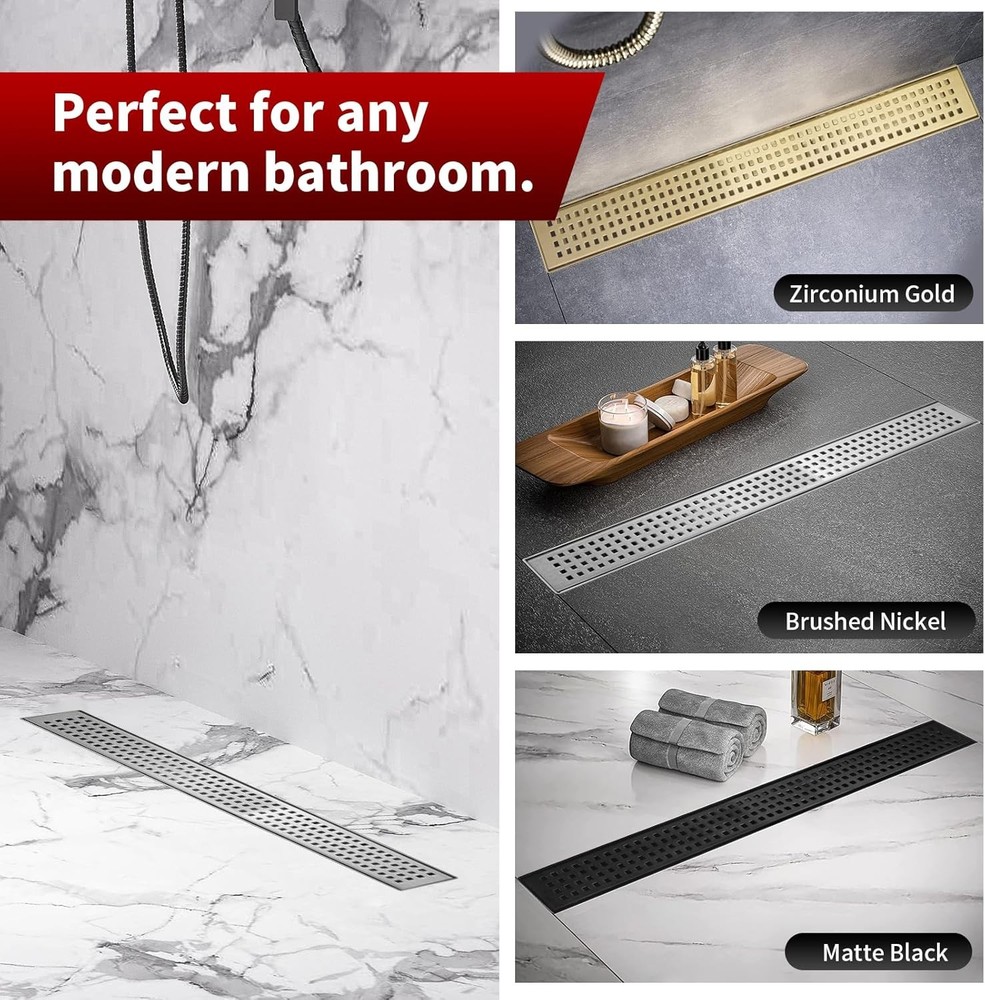Sharp-tec 32 inch Linear Shower Drain, Brushed Rectangular Floor Drain, V-Shape