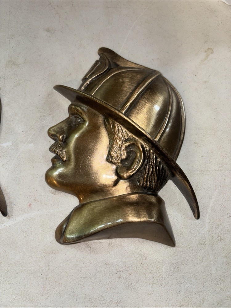FIREFIGHTERHEAD FD Bronze CASTING 6" LRG & 3.5” Small Plaque &SHADOWBOX MOUNT