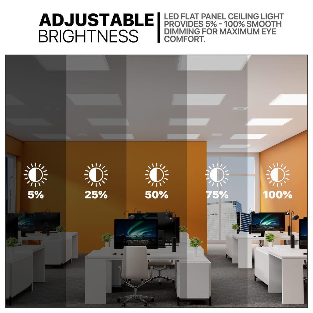 6 Pcs 1x4 LED Flat Panel Recessed Light 4000LM 5000K Dimmable Drop Ceiling Light